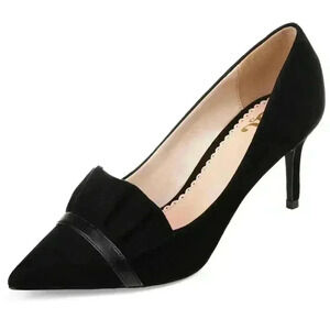 Journee Womens Black Ruffle Suede Marek Pumps, Size 7